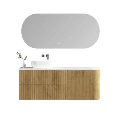 MELA - BRITTANY 1500 Oak Fluted One Side Curved Wall Hung Vanity with Door & 2 Drawers-Vanities-from our-MELA-supplier–available at Bathroom City Perth