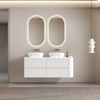 MELA - BRITTANY 1650 Matt White Fluted One Side Curved Wall Hung Vanity with 4 DrawersVanities – available at Bathroom City Perth