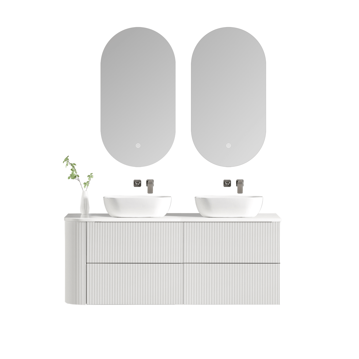 MELA - BRITTANY 1650 Matt White Fluted One Side Curved Wall Hung Vanity with 4 Drawers - Vanities - from our - MELA - supplier–available at Bathroom City Perth