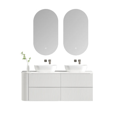 MELA - BRITTANY 1650 Matt White Fluted One Side Curved Wall Hung Vanity with 4 Drawers-Vanities-from our-MELA-supplier–available at Bathroom City Perth