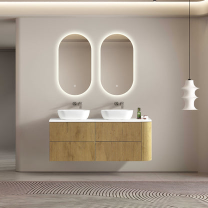 MELA - BRITTANY 1650 Oak Fluted One Side Curved Wall Hung Vanity with 4 DrawersVanities – available at Bathroom City Perth
