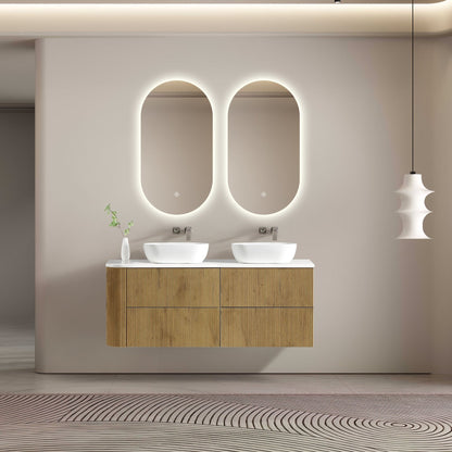 MELA - BRITTANY 1650 Oak Fluted One Side Curved Wall Hung Vanity with 4 DrawersVanities – available at Bathroom City Perth