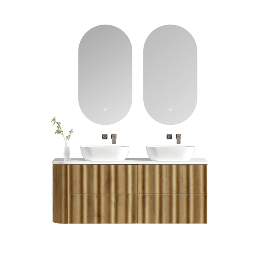 MELA - BRITTANY 1650 Oak Fluted One Side Curved Wall Hung Vanity with 4 Drawers - Vanities - from our - MELA - supplier–available at Bathroom City Perth