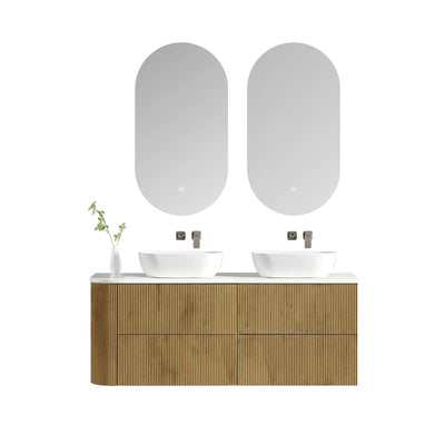 MELA - BRITTANY 1650 Oak Fluted One Side Curved Wall Hung Vanity with 4 Drawers-Vanities-from our-MELA-supplier–available at Bathroom City Perth