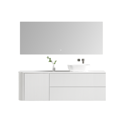MELA - BRITTANY 1800 Matt White Fluted One Side Curved Wall Hung Vanity with Door & 2 Drawers - Vanities - from our - MELA - supplier–available at Bathroom City Perth