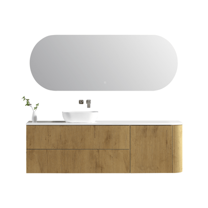 MELA - BRITTANY 1800 Oak Fluted One Side Curved Wall Hung Vanity with Door & 2 Drawers - Vanities - from our - MELA - supplier–available at Bathroom City Perth