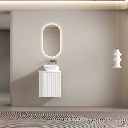 MELA - BRITTANY 450 Matt White Fluted One Side Curved Wall Hung Vanity with CupboardVanities – available at Bathroom City Perth