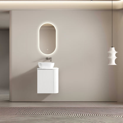 MELA - BRITTANY 450 Matt White Fluted One Side Curved Wall Hung Vanity with CupboardVanities – available at Bathroom City Perth