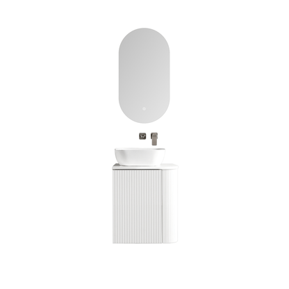 MELA - BRITTANY 450 Matt White Fluted One Side Curved Wall Hung Vanity with Cupboard - Vanities - from our - MELA - supplier–available at Bathroom City Perth