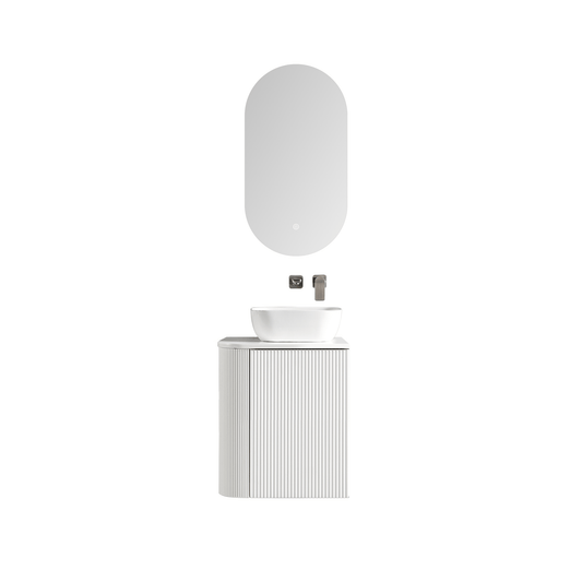 MELA - BRITTANY 450 Matt White Fluted One Side Curved Wall Hung Vanity with Cupboard - Vanities - from our - MELA - supplier–available at Bathroom City Perth