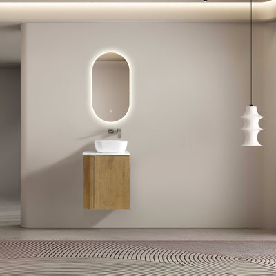MELA - BRITTANY 450 Oak Fluted One Side Curved Wall Hung Vanity with CupboardVanities – available at Bathroom City Perth