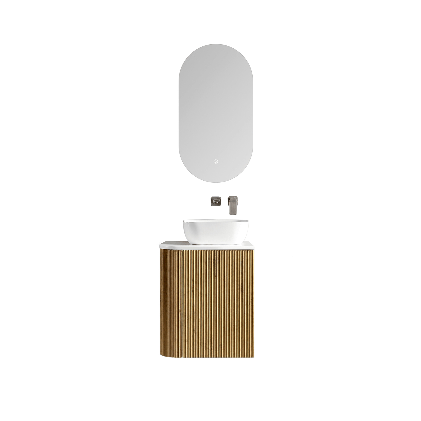 MELA - BRITTANY 450 Oak Fluted One Side Curved Wall Hung Vanity with Cupboard - Vanities - from our - MELA - supplier–available at Bathroom City Perth
