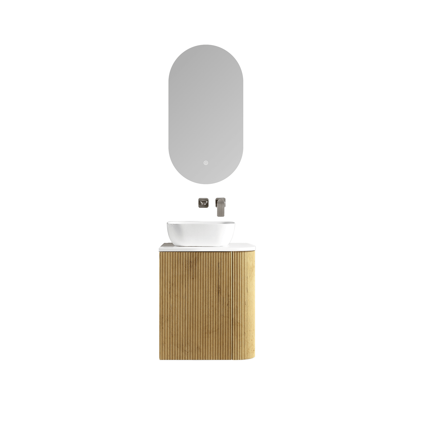 MELA - BRITTANY 450 Oak Fluted One Side Curved Wall Hung Vanity with Cupboard - Vanities - from our - MELA - supplier–available at Bathroom City Perth