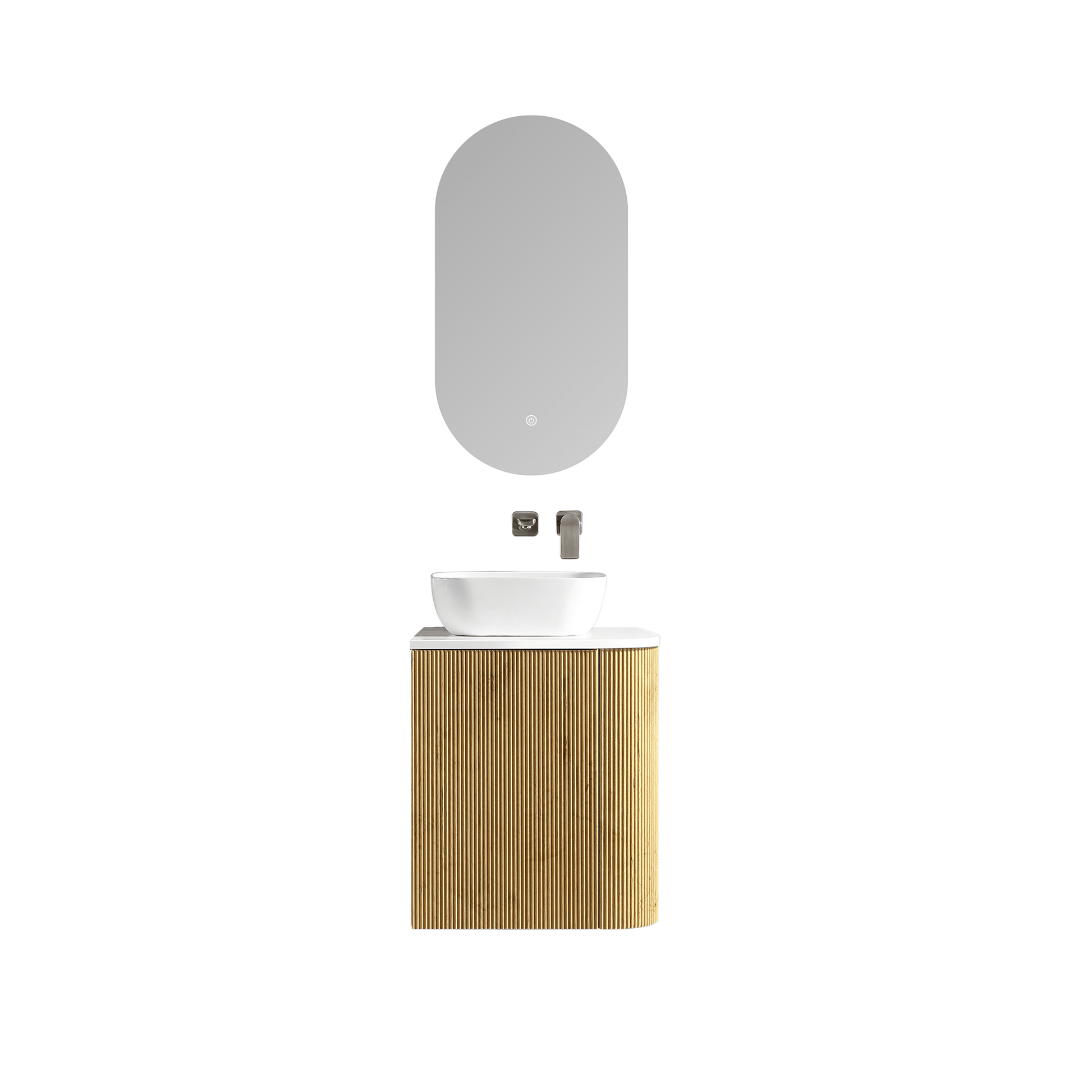 MELA - BRITTANY 450 Oak Fluted One Side Curved Wall Hung Vanity with Cupboard - Vanities - from our - MELA - supplier–available at Bathroom City Perth