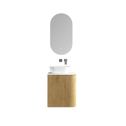 MELA - BRITTANY 450 Oak Fluted One Side Curved Wall Hung Vanity with Cupboard - Vanities - from our - MELA - supplier–available at Bathroom City Perth