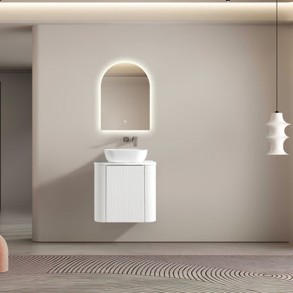 MELA - BRITTANY 600 Matt White Fluted Curved Wall Hung Vanity with CupboardVanities – available at Bathroom City Perth