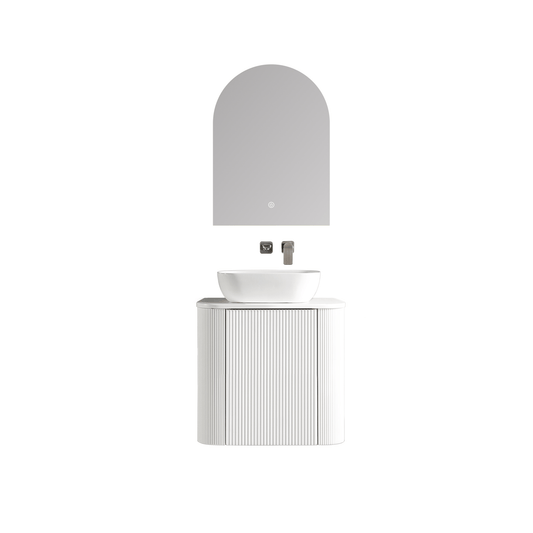 MELA - BRITTANY 600 Matt White Fluted Curved Wall Hung Vanity with Cupboard - Vanities - from our - MELA - supplier–available at Bathroom City Perth