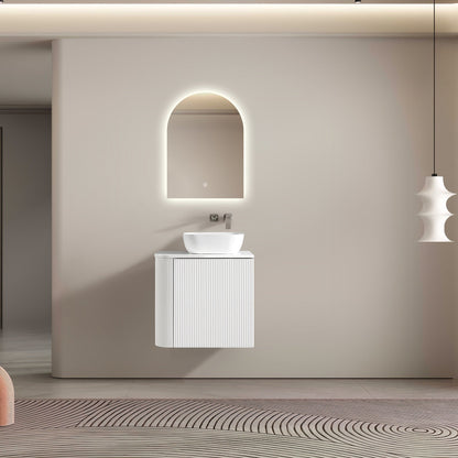 MELA - BRITTANY 600 Matt White Fluted One Side Curved Wall Hung Vanity with CupboardVanities – available at Bathroom City Perth