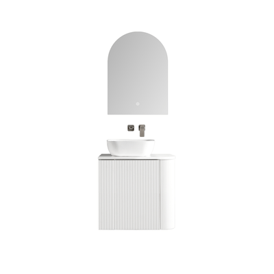MELA - BRITTANY 600 Matt White Fluted One Side Curved Wall Hung Vanity with Cupboard - Vanities - from our - MELA - supplier–available at Bathroom City Perth