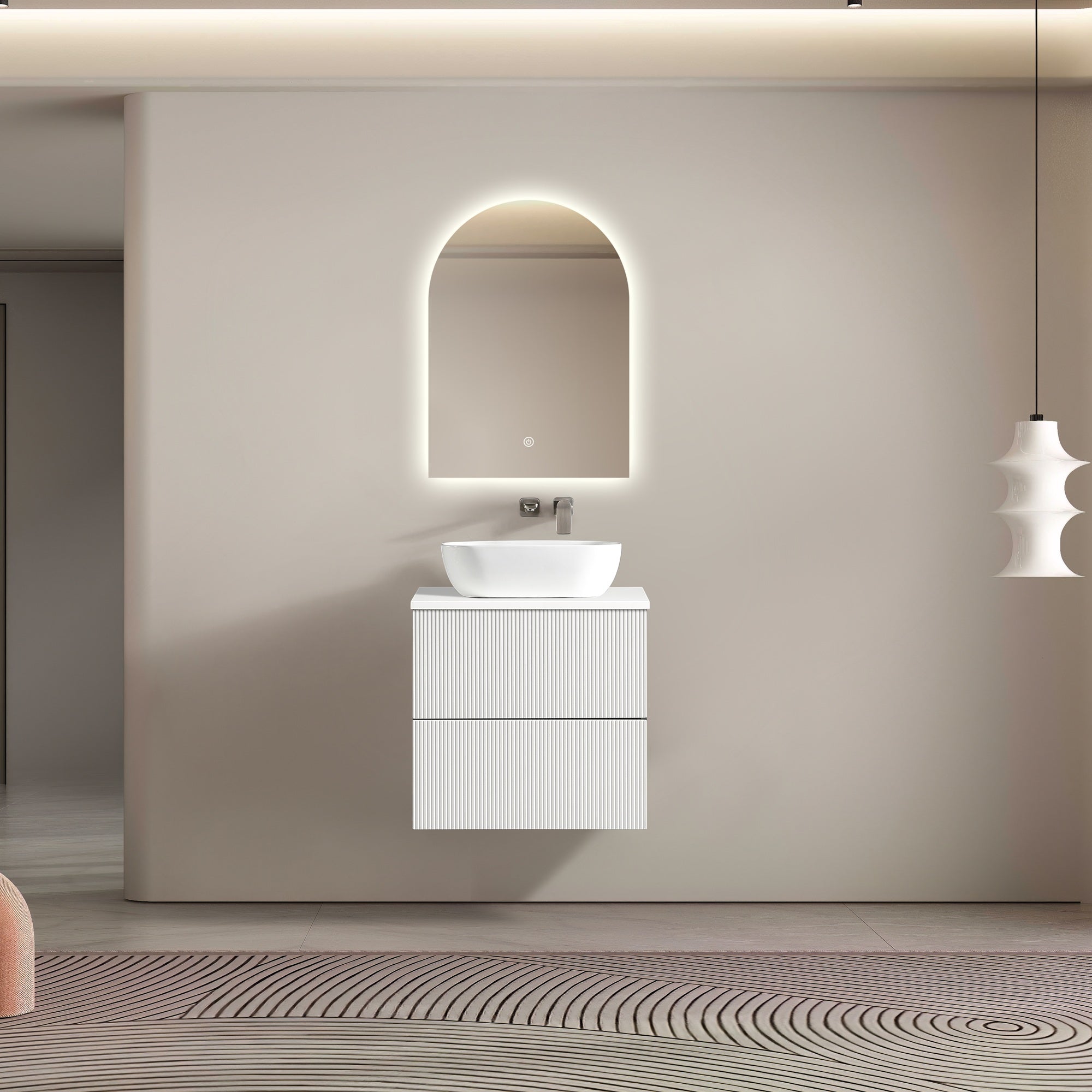 MELA - BRITTANY 600 Matt White Fluted Wall Hung Vanity with 2 DrawersVanities – available at Bathroom City Perth