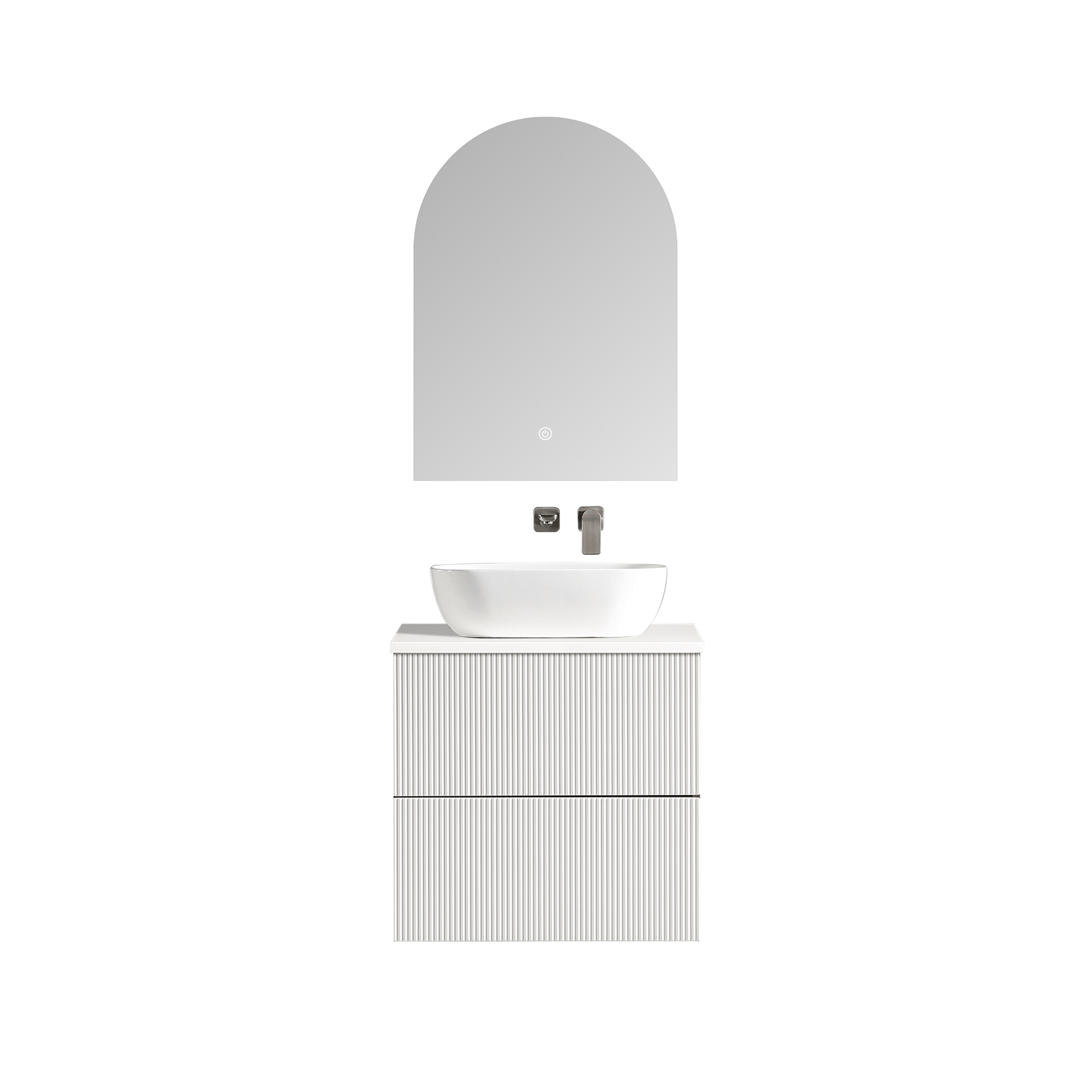 MELA - BRITTANY 600 Matt White Fluted Wall Hung Vanity with 2 Drawers - Vanities - from our - MELA - supplier–available at Bathroom City Perth