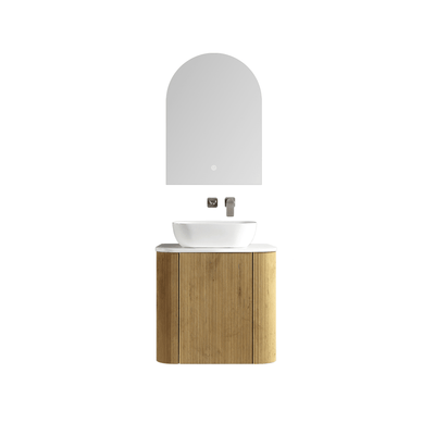 MELA - BRITTANY 600 Oak Fluted Curved Wall Hung Vanity with Cupboard - Vanities - from our - MELA - supplier–available at Bathroom City Perth