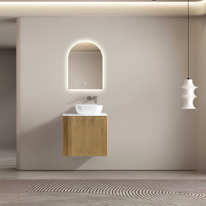 MELA - BRITTANY 600 Oak Fluted One Side Curved Wall Hung Vanity with CupboardVanities – available at Bathroom City Perth