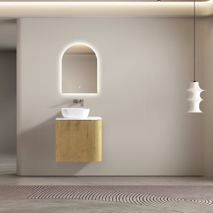 MELA - BRITTANY 600 Oak Fluted One Side Curved Wall Hung Vanity with CupboardVanities – available at Bathroom City Perth