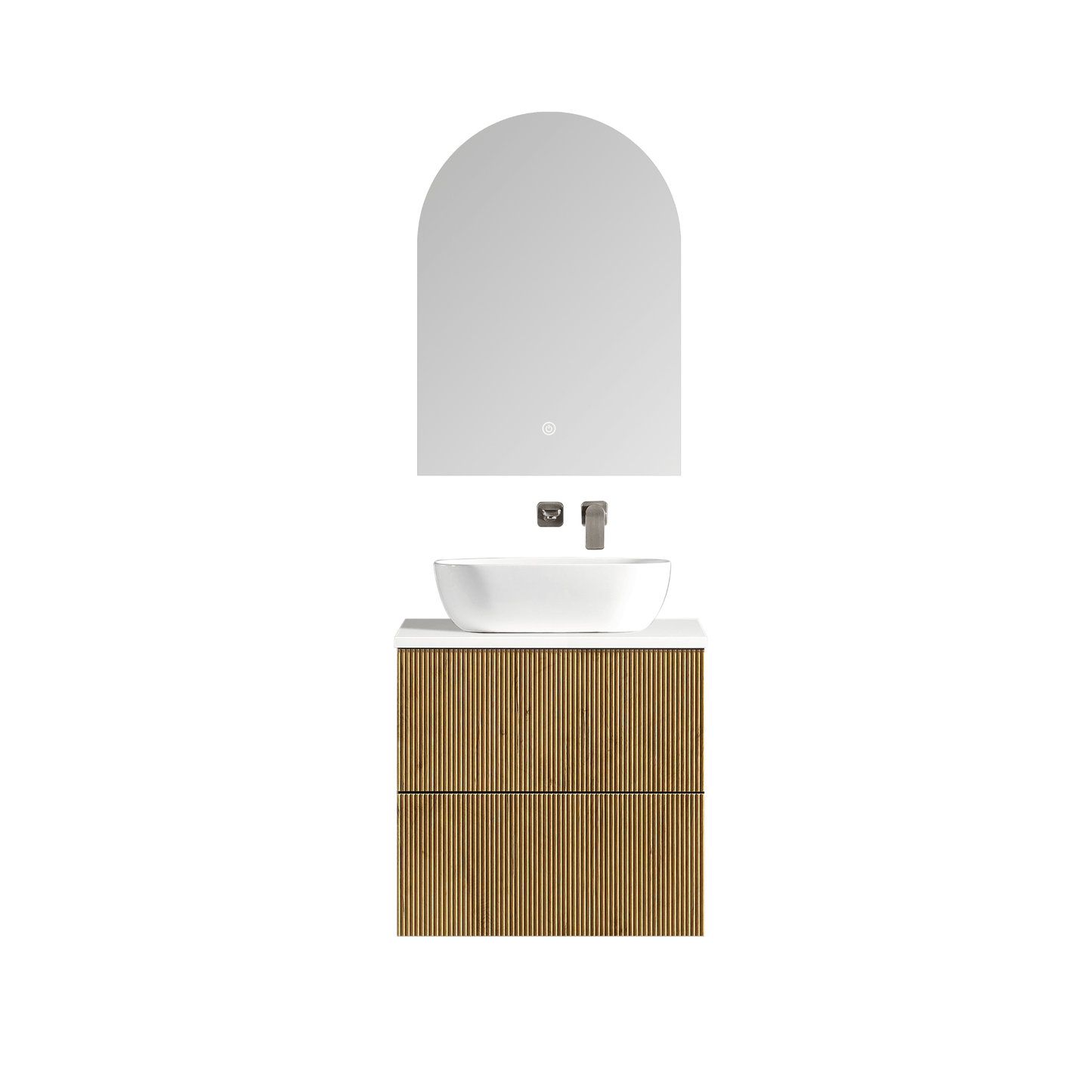 MELA - BRITTANY 600 Oak Fluted Wall Hung Vanity with 2 Drawers - Vanities - from our - MELA - supplier–available at Bathroom City Perth