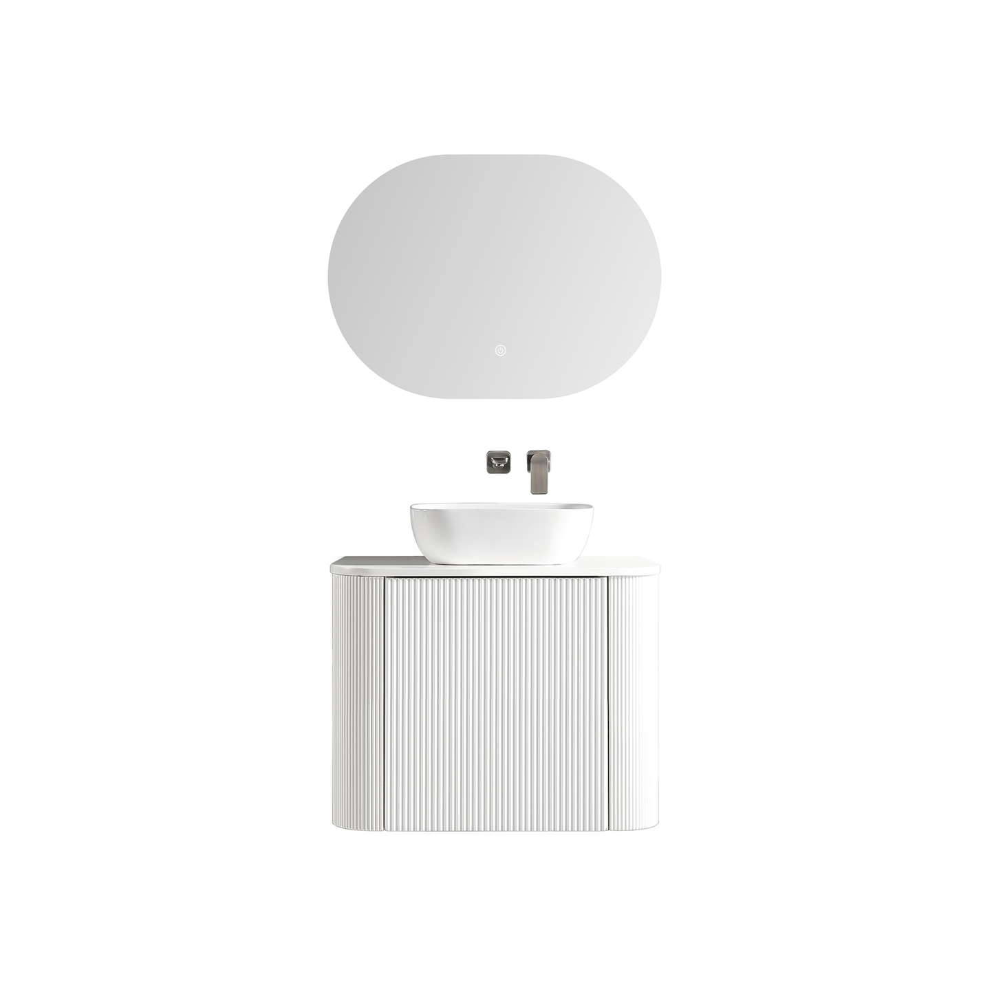 MELA - BRITTANY 750 Matt White Fluted Curved Wall Hung Vanity with Cupboard - Vanities - from our - MELA - supplier–available at Bathroom City Perth