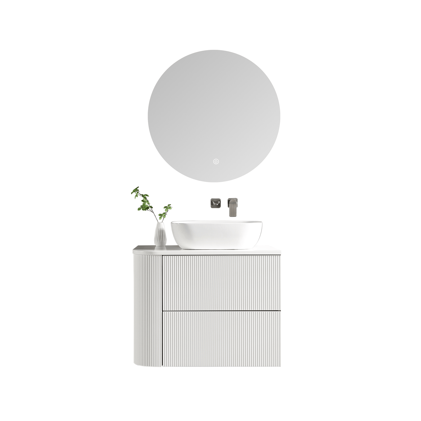 MELA - BRITTANY 750 Matt White Fluted One Side Curved Wall Hung Vanity with 2 Drawers - Vanities - from our - MELA - supplier–available at Bathroom City Perth