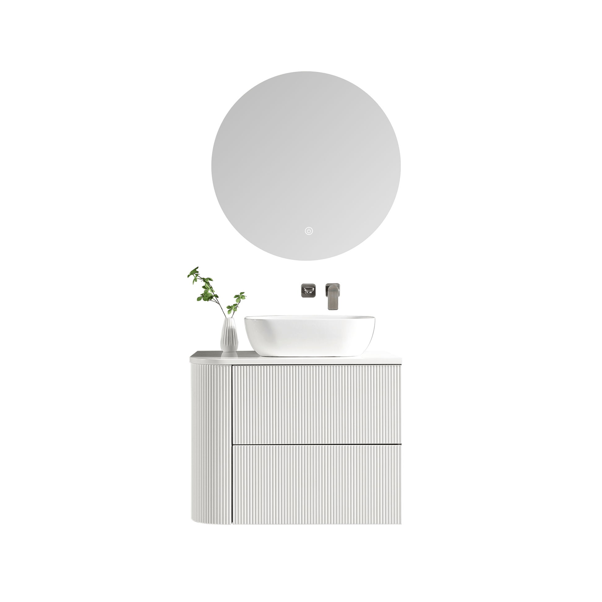 MELA - BRITTANY 750 Matt White Fluted One Side Curved Wall Hung Vanity with 2 Drawers - Vanities - from our - MELA - supplier–available at Bathroom City Perth