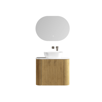 MELA - BRITTANY 750 Oak Fluted Curved Wall Hung Vanity with Cupboard - Vanities - from our - MELA - supplier–available at Bathroom City Perth