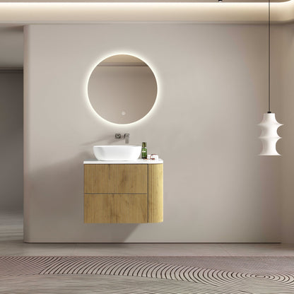 MELA - BRITTANY 750 Oak Fluted One Side Curved Wall Hung Vanity with 2 DrawersVanities – available at Bathroom City Perth