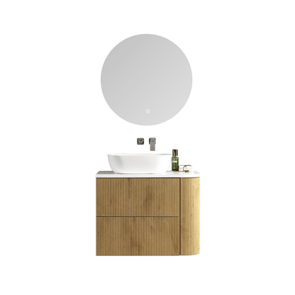 MELA - BRITTANY 750 Oak Fluted One Side Curved Wall Hung Vanity with 2 Drawers - Vanities - from our - MELA - supplier–available at Bathroom City Perth