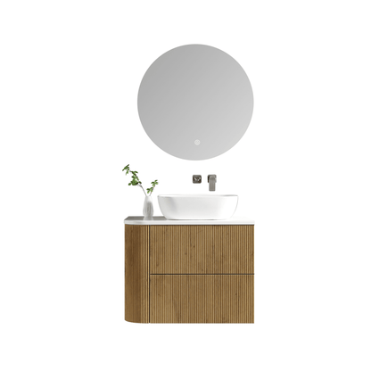 MELA - BRITTANY 750 Oak Fluted One Side Curved Wall Hung Vanity with 2 Drawers - Vanities - from our - MELA - supplier–available at Bathroom City Perth