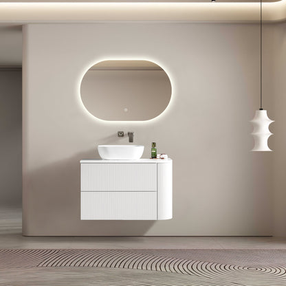 MELA - BRITTANY 900 Matt White Fluted One Side Curved Wall Hung Vanity with 2 DrawersVanities – available at Bathroom City Perth