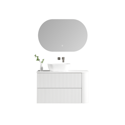 MELA - BRITTANY 900 Matt White Fluted One Side Curved Wall Hung Vanity with 2 Drawers - Vanities - from our - MELA - supplier–available at Bathroom City Perth