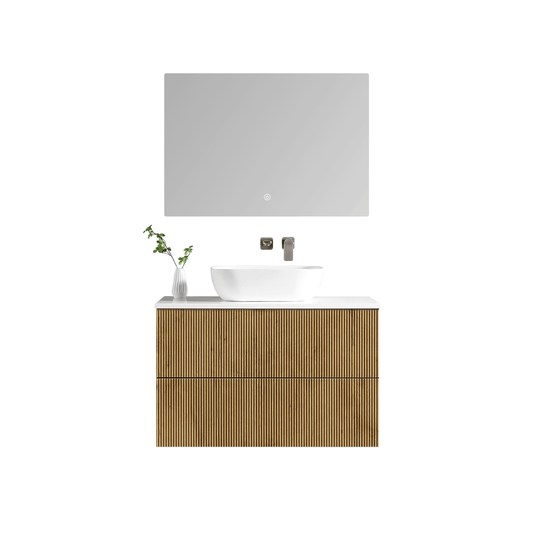 MELA - BRITTANY 900 Oak Fluted Wall Hung Vanity with 2 Drawers - Vanities - from our - MELA - supplier–available at Bathroom City Perth