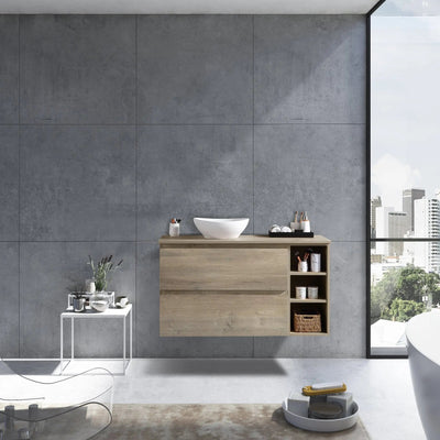 MELA - CLARK 1050 Sorrento Oak Wall Hung Vanity with 2 Drawers and Open Shelves-Vanities-from our-MELA-supplier–available at Bathroom City Perth