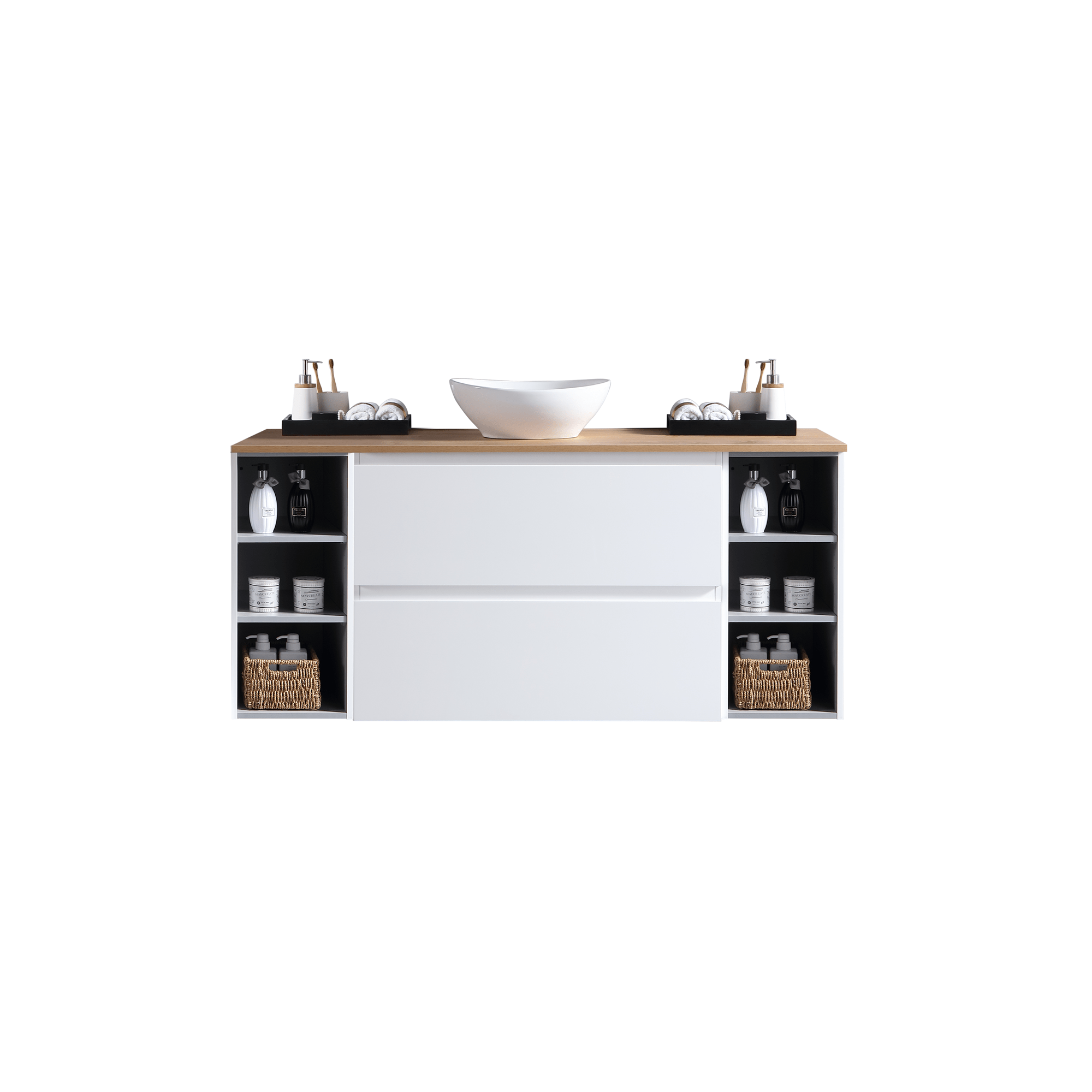 MELA - CLARK 1200 Gloss White Wall Hung Vanity with 2 Drawers and 2 Open Shelves - Vanities - from our - MELA - supplier–available at Bathroom City Perth