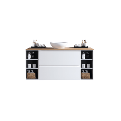 MELA - CLARK 1200 Gloss White Wall Hung Vanity with 2 Drawers and 2 Open Shelves - Vanities - from our - MELA - supplier–available at Bathroom City Perth