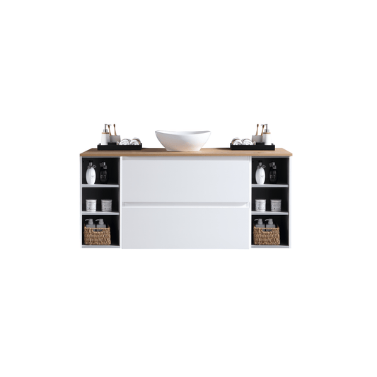 MELA - CLARK 1200 Gloss White Wall Hung Vanity with 2 Drawers and 2 Open Shelves - Vanities - from our - MELA - supplier–available at Bathroom City Perth