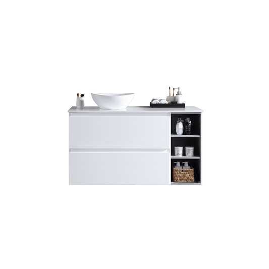 MELA - CLARK 1200 Gloss White Wall Hung Vanity with 2 Drawers and Open Shelves - Vanities - from our - MELA - supplier–available at Bathroom City Perth