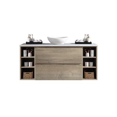 MELA - CLARK 1200 Sorrento Oak Wall Hung Vanity with 2 Drawers and 2 Open Shelves-Vanities-from our-MELA-supplier–available at Bathroom City Perth