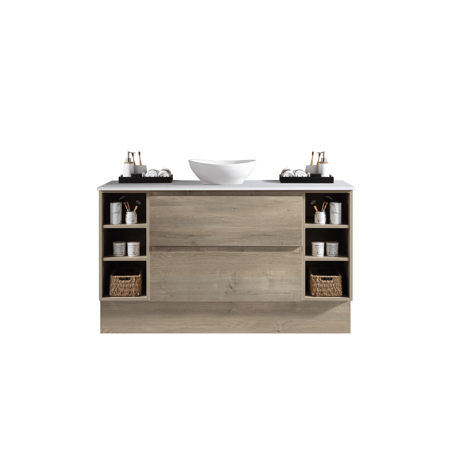 MELA - CLARK 1200 Sorrento Oak Wall Hung Vanity with 2 Drawers and 2 Open Shelves - Vanities - from our - MELA - supplier–available at Bathroom City Perth