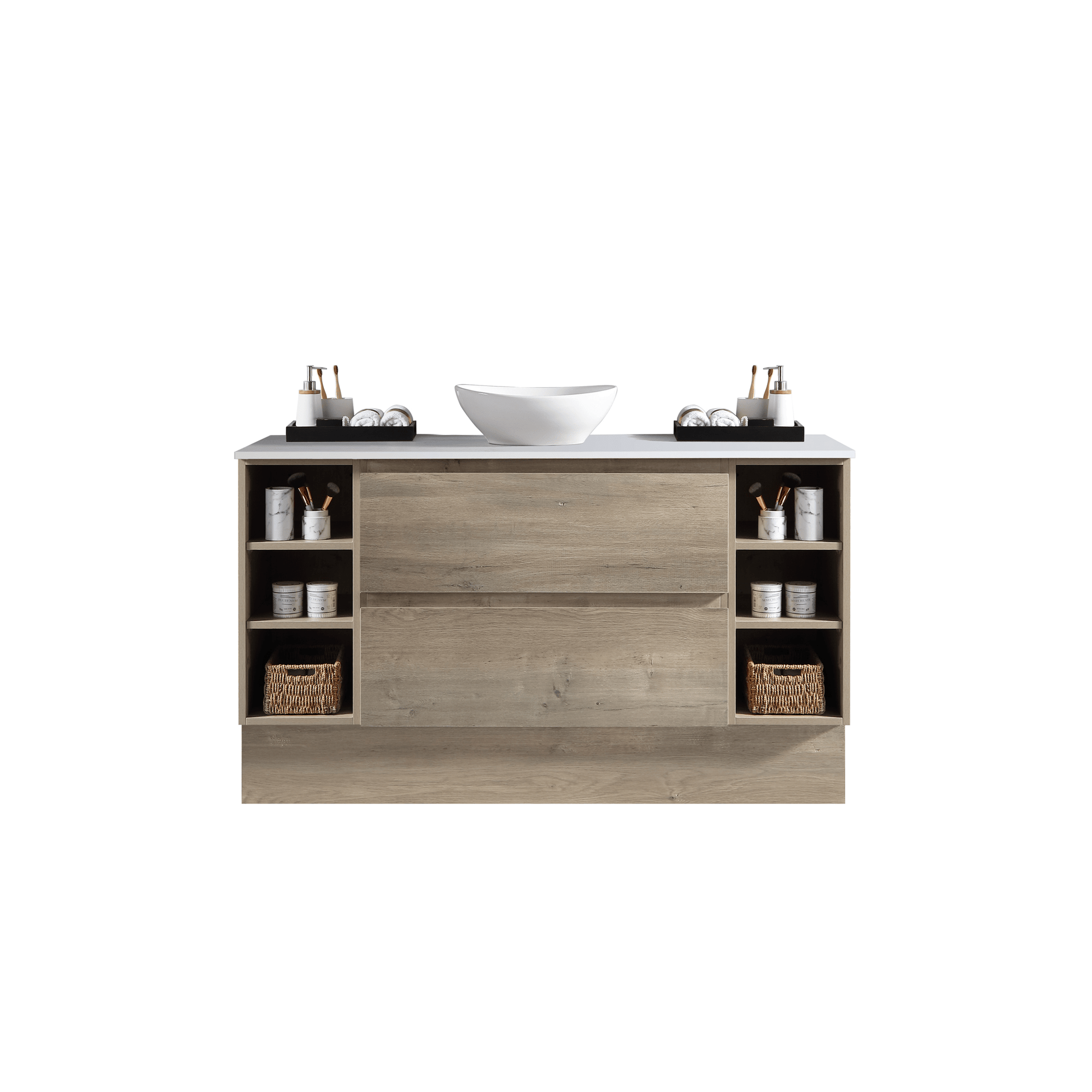 MELA - CLARK 1200 Sorrento Oak Wall Hung Vanity with 2 Drawers and 2 Open Shelves - Vanities - from our - MELA - supplier–available at Bathroom City Perth