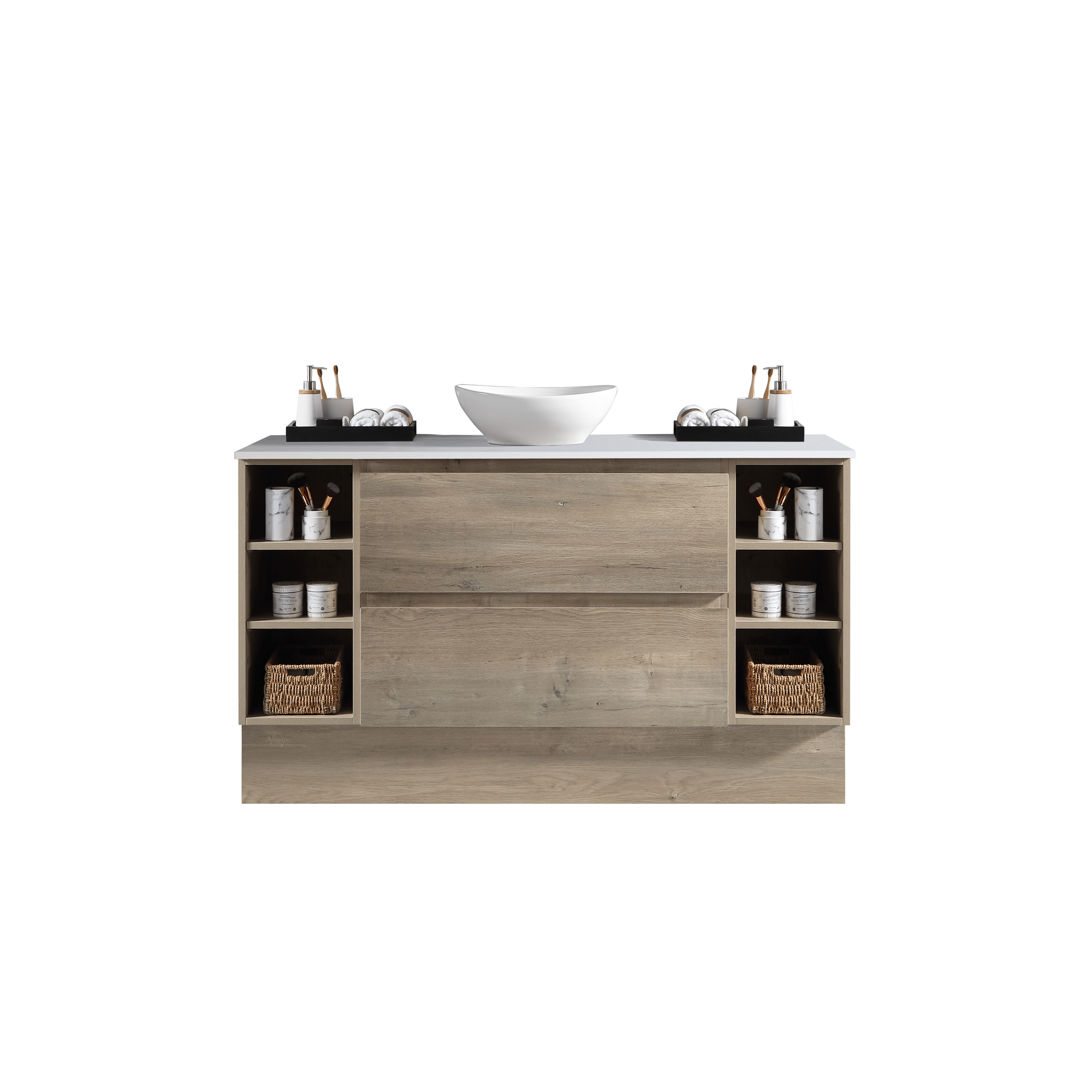 MELA - CLARK 1200 Sorrento Oak Wall Hung Vanity with 2 Drawers and 2 Open Shelves - Vanities - from our - MELA - supplier–available at Bathroom City Perth