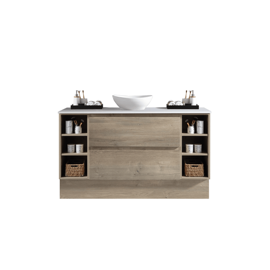 MELA - CLARK 1200 Sorrento Oak Wall Hung Vanity with 2 Drawers and 2 Open Shelves - Vanities - from our - MELA - supplier–available at Bathroom City Perth