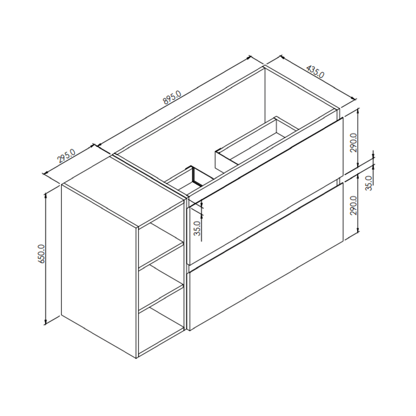 MELA - CLARK 1200 Sorrento Oak Wall Hung Vanity with 2 Drawers and Open ShelvesVanities – available at Bathroom City Perth